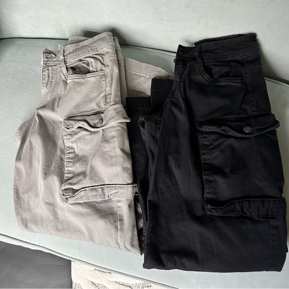 Womens Cargo Pants in Black and Light Gray - Classic Utility Style